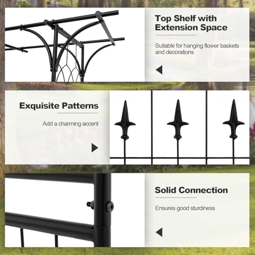 Tangkula 6.7 Ft Garden Arbor, Metal Arch with Trellis for Climbing Plants Outdoor, Decoration Outdoor Garden Archway with Gate for Vines, Flowers, Wedding, Bridal Party, Ceremony