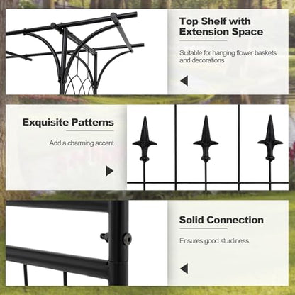 Tangkula 6.7 Ft Garden Arbor, Metal Arch with Trellis for Climbing Plants Outdoor, Decoration Outdoor Garden Archway with Gate for Vines, Flowers, Wedding, Bridal Party, Ceremony