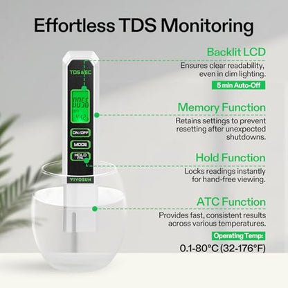 VIVOSUN Digital pH Meter, 3-in-1 TDS/EC/Temperature Meter, 3-in-1 Soil Moisture/pH/Light Tester Combo for Home, Garden and Hydroponics - color: Black-White-Green