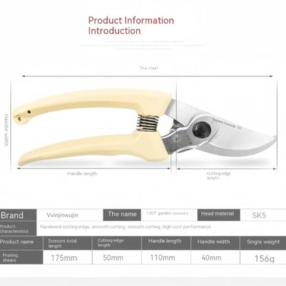 Bypass Pruning Garden Shears, 130mm SK5 Steel Lockable Clippers with Non-Slip Handle for Yard Plants, Roses & Shrubs