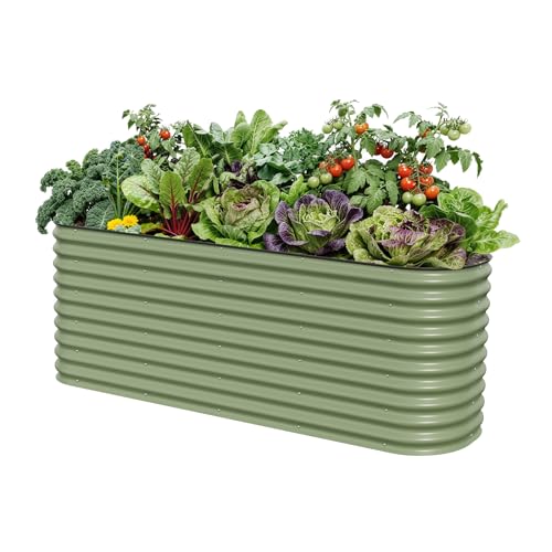 32" Extra Tall Raised Garden Bed Kits, 2 x 8 x 2.7ft Raised Planter Box Outdoor, 3.5 x 6.5 x 2.7ft Deep Root 9 in 1 Modular Metal Raised Beds for Gardening Vegetables Flowers Fruits - Olive Green - color: Olive Green, size: 9IN1 Modular