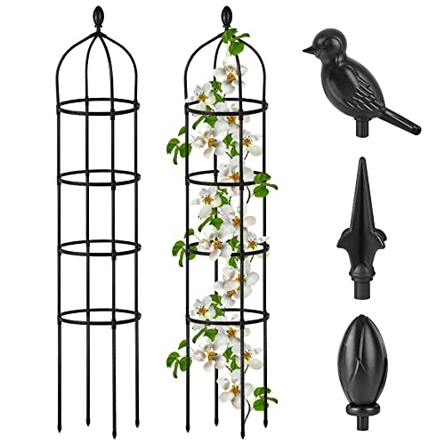 Garden Obelisk Trellis for Climbing Plants Outdoor 6 Ft Rose Bush Round Trellis for Pots Rustproof Metal Pipe with Plastic Coated Plant Flower Trellises for Clematis Vine Jasmine Support - color: Black, size: 6 Ft(1 Pcs)