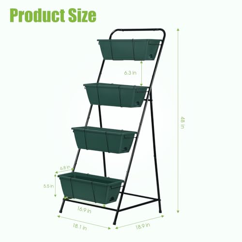 Vertical Raised Garden Bed 4 Tier Garden Planter for Outdoor Plants Standing Garden Planters with Drainage Holes Removable Tray for Herbs Flowers Vegetables Plants (Green) - color: Green