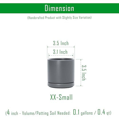 D'vine Dev 2-Pack Ceramic Pots with Saucers, Grey, 3.5 in, 94-V-A-3 - color: Gray, size: 3.5 Inch