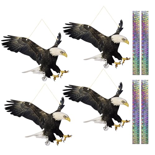 Flat Fake Hawk to Keep Pigeon Away with Reflective Tape, 2Pcs Visual Hanging Owls to Scare Away from Woodpecker Porch Patio Balcony, Pigeon Scare Devices, Garden Owls to Scares Outdoor to Protect Yard - color: 4Pcs Black-2