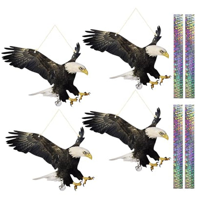 Flat Fake Hawk to Keep Pigeon Away with Reflective Tape, 2Pcs Visual Hanging Owls to Scare Away from Woodpecker Porch Patio Balcony, Pigeon Scare Devices, Garden Owls to Scares Outdoor to Protect Yard - color: 4Pcs Black-2