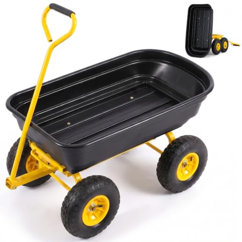 Sekey Heavy-Duty Garden Dump Cart, 600 lb Capacity, Black/Yellow - color: Black, size: 600lbs