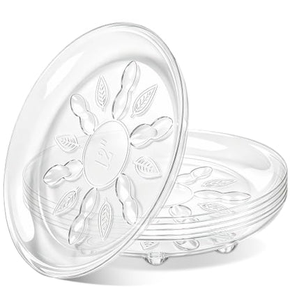 SupKing 6 Pack Plastic Plant Saucers with Raised Feet 6 inch / 8inch / 10inch /12inch Heavy Duty Clear Plant Trays to Catch Water Flower Pots Saucer for Indoor & Outdoor Plants (12” Clear) - size: 12in - 6 Pack