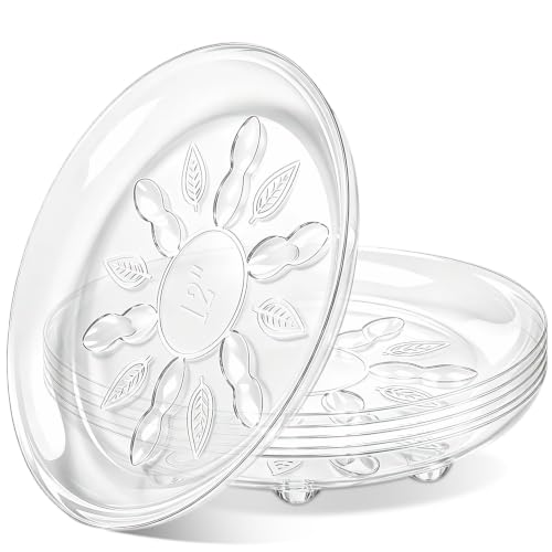 SupKing 6 Pack Plastic Plant Saucers with Raised Feet 6 inch / 8inch / 10inch /12inch Heavy Duty Clear Plant Trays to Catch Water Flower Pots Saucer for Indoor & Outdoor Plants (12” Clear) - size: 12in - 6 Pack