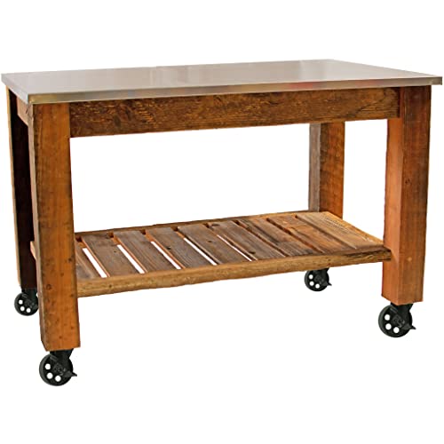 Redwood Potting Table Rolling Cart Swivel Cast Iron Wheels with Brakes Outdoor Garden Work Bench (No Hardware w/ 5in Black Caster)