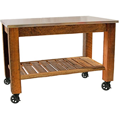 Redwood Potting Table Rolling Cart Swivel Cast Iron Wheels with Brakes Outdoor Garden Work Bench (No Hardware w/ 5in Black Caster)