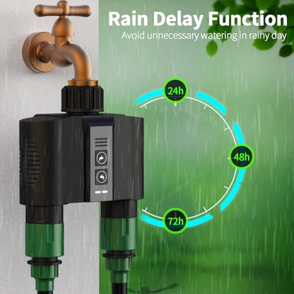 WiFi Water Timer for Garden Hose, Sprinkler Timer with 2 Outlet for Lawns and Yard, Rain Delay/Remote/Manual/Automatic Drip Irrigation System Programmable Faucet - size: 1-2 Zone Smart