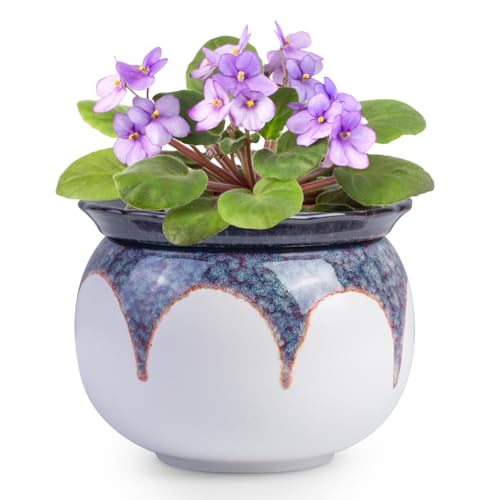 BUYMAX Self Watering Ceramic African Violet Pot Keep The Soil Moist - color: White-red