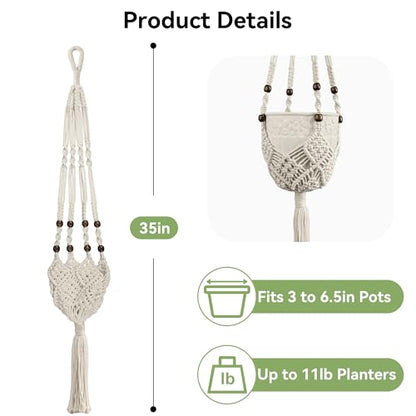 USLAI Macrame Plant Hanger, for Up to 6.5 Inch Pots, 35 Inch, White, 2 Pack - color: 35+35 Inch - White