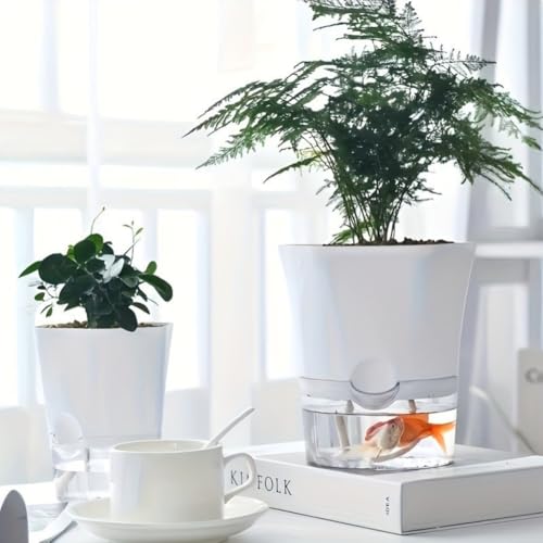 Self Watering Planter for Indoor Plants, Automatic Watering Flower Pot with Water Level Indicator, Resin Ceramic Look Plastic Pot for Pothos Orchids Succulents, White, Small 4.9 Inch or Large 6.5 Inch - color: White-a