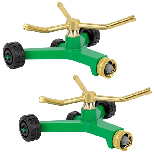 [2 Pack] RESTMO 3-Arm Metal Sprinkler with Wheel Base