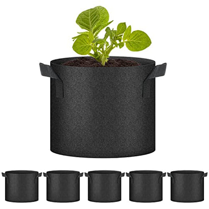HealSmart Plant Grow Bags 7 Gallon, Tomoato Planter Pots 5-Pack with Handles, Aeration Nonwoven Fabric, Heavy Duty Gardening Planter for Vegetable, Herbs and Flowers, Black - color: Black, 5 Pack, size: 7 Gallon