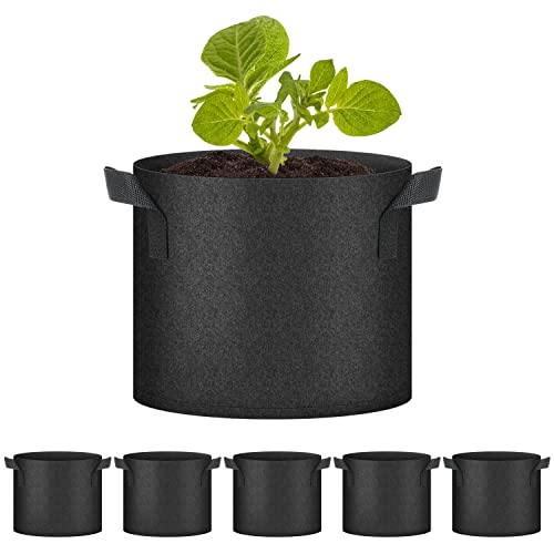 HealSmart Plant Grow Bags 7 Gallon, Tomoato Planter Pots 5-Pack with Handles, Aeration Nonwoven Fabric, Heavy Duty Gardening Planter for Vegetable, Herbs and Flowers, Black - color: Black, 5 Pack, size: 7 Gallon