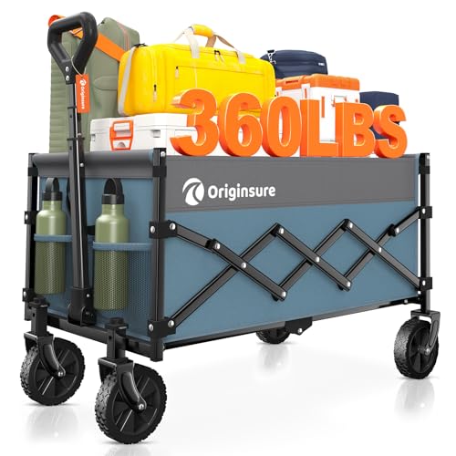 Originsure 110L Portable Foldable Wagon Cart, 360lbs Heavy Duty, Grey&Blue - color: Grey&blue