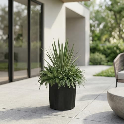 Mayne Haven 12in Round Fluted Modern Planter, Black - color: Black, size: 12in
