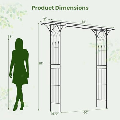 Tangkula 6.7 Ft Garden Arbor, Metal Arch with Trellis for Climbing Plants Outdoor, Decoration Outdoor Garden Archway with Gate for Vines, Flowers, Wedding, Bridal Party, Ceremony