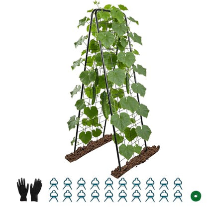 Perszen 50.39"x16.93" Sturdy Cucumber Trellis for Raised Garden Bed, Rustproof Metal Garden Trellis for Climbing Plants Outdoor, A-Frame Vertical Arch Trellis for Vegetables, Cucumber, Pea, Black - size: 1 Pack