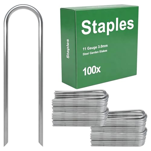 AAGUT U Shaped Garden Stakes 6 Inch, Galvanized Landscape Staples for Tube - size: 6" x 100 Pcs