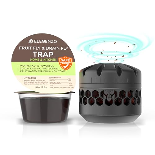 Fruit Fly Traps for Indoors: Fruit Fly and Drain Fly Traps Indoor - Reusable Escape-Proof Trap and Powerful Fruit-Based Bait (2 X 60ml Refills)
