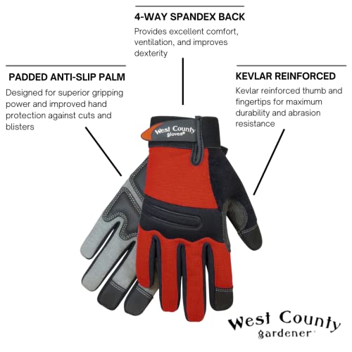 West County Gardener Chester Protective Gear 044B/M Women's Landscape Gloves – Medium, Brick, Work Gloves w/Neoprene Knuckle, Anti-Slip Palms, Reinforced Thumb & Fingertips - color: Brick, size: Medium (Pack of 1)