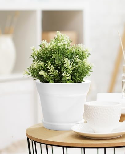homenote 7.5 Inch Plastic Flower Pots with Drainage Holes and Trays (8 Pcs) - color: White & Black-8 Pcs, size: 7.5 Inch