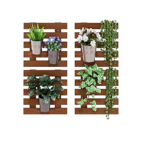 Furinno TIOMAN Outdoor Vertical Wall Planter, Set of 4 Wooden Hanging Planters, for Indoor, Outdoor Plants, Balcony, Patio, Natural - size: Set of 4