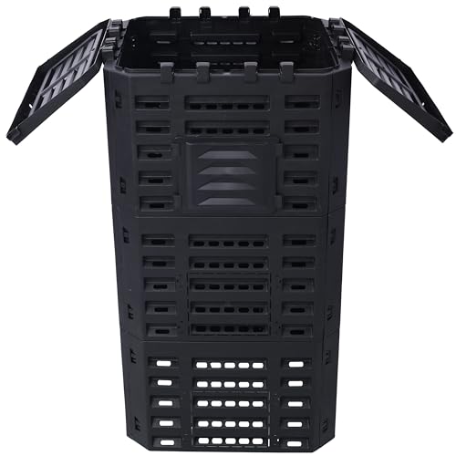 132 Gallon Large Compost Bin Outdoor, Black Composter Made from Recycled Plastic Easy Assembly Garden Compost Box with Lid for Home Backyard Kitchen Yard Waste Garage Easy Assembly