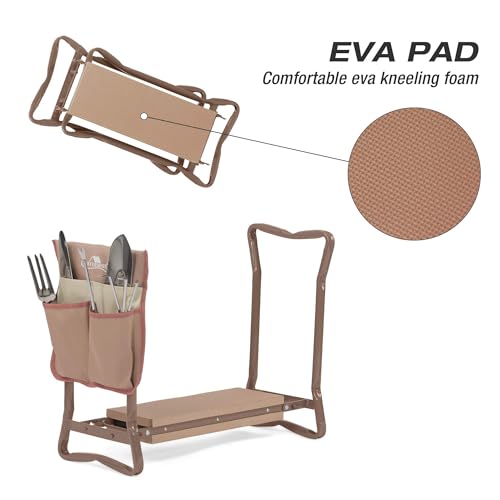Garden Kneeler and Seat, Garden Folding Bench with Tool Pocket, Garden Gloves and Soft EVA Kneeling Pad