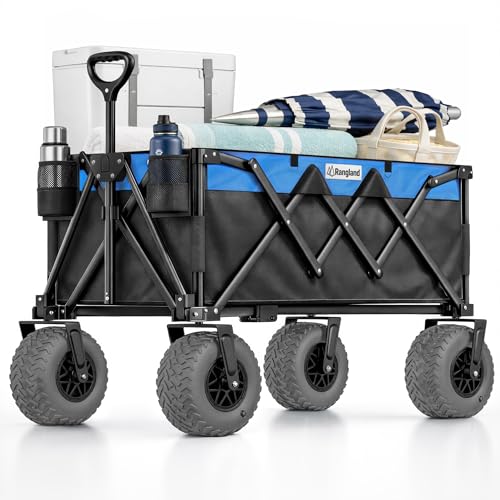 Beach Wagon with 10" Air Tires, Foldable All-Terrain Cart (Black/Blue) - color: Light Blue