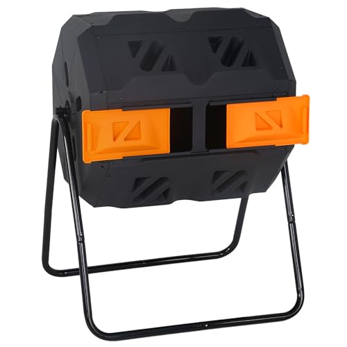 FDW | Outdoor Compost Bin | 43 Gallon | Orange | Dual Chamber Tumbling Bin - color: Orange