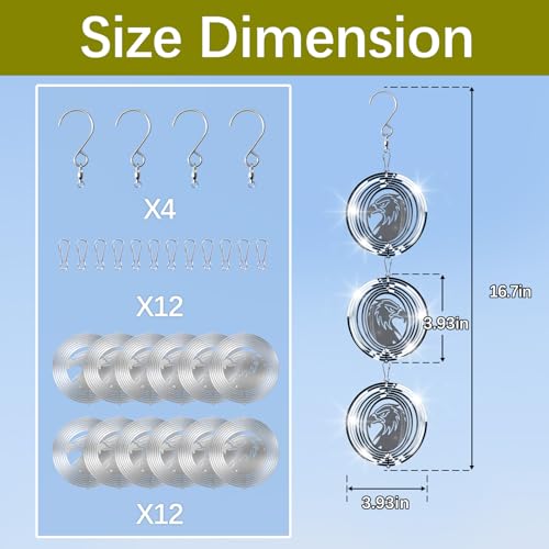 12 PCS Stainless Steel Bird deterrents for Outside,Bird reflectors to Keep Birds Away,3D Wind Spinners Outdoor Bird Scarer Discs Set Pigeon Deterrent to Keep Swallows Sparrow Away Garden Porch Pool