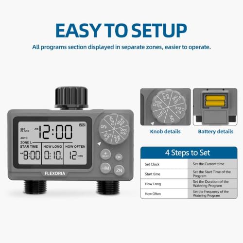 Digital programmable Water Timer, Hose Watering Timer for Garden, Dual outlets