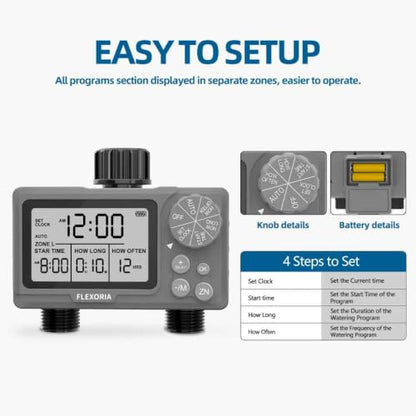 Digital programmable Water Timer, Hose Watering Timer for Garden, Dual outlets