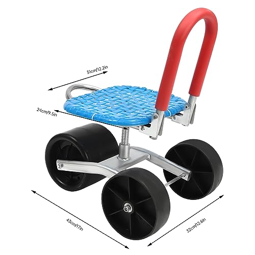 360°Rolling Garden Cart with Seat Foldable Gardening Stools for Seniors, Rolling Garden Seat with 3 Wheels, Gardening Stools for Yard Work, Adjustable Height, 12.2 * 9.5in Seat