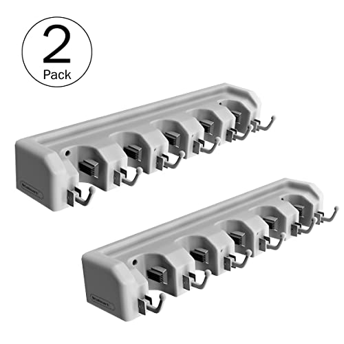 Garden Tool Organizer Wall Mount Broom and Mop Holder, 5 Adjustable Slots and 6 Hooks Utility Rack for Garage or Home Organization, 2-Pack by Stalwart - size: TWO PACK