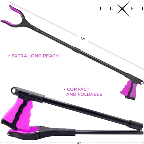 Grabber Reacher Tool - 2 Pack - Latest Version Long 19/32 Inch Foldable Pick Up Stick - Strong Grip Magnetic Tip Lightweight Trash Picker Claw Reacher Grabber Tool for Elderly Reaching, Luxet (Pink) - color: Pink