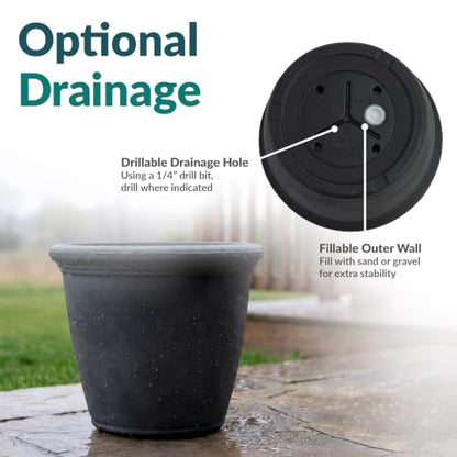 Sunnydaze Anjelica 15.25'' Large Plastic Planter Pot for Plants, Black - color: Matte Black, size: 15.25 in