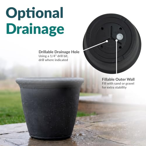 Sunnydaze Anjelica 15.25'' Large Plastic Planter Pot for Plants, Black - color: Matte Black, size: 15.25 in