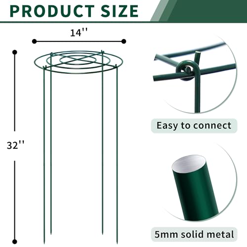 4pack Peony Cages and Supports, 14 x 32 Inch Four Legs Peony Cage, Heavy-Duty Peonies Support Cages, Peony Ring for Roses, Hydrangeas, Sage, Peonies, Cucumbers, Tomato - size: 14"x32"-4pack