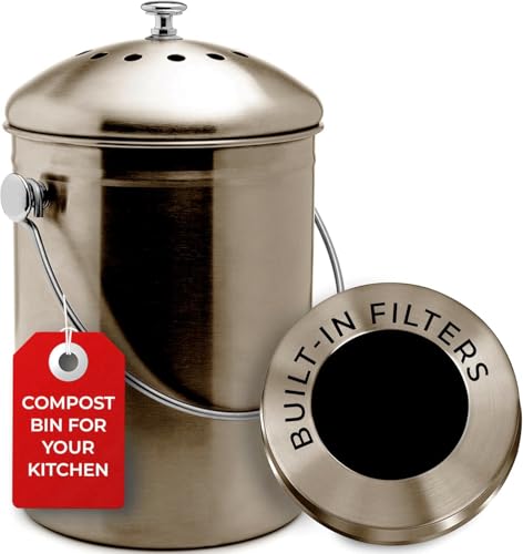 Epica Kitchen Compost Bin for Kitchen Countertops, 1.3 Galllon - Bronze - color: Bronze