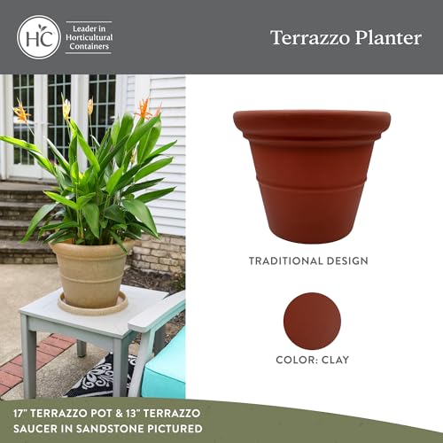 The HC Companies Terrazzo Large Round Plastic Plant Pot w/Rolled Rim - Lightweight & UV Resistant Gardening Pot for Herbs & More - Outdoor & Indoor Plant Pots w/Drainage (20” Clay) - color: Clay, size: 20"
