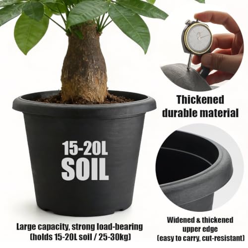 4 Pack 14 Inch Plastic Planter Pots with Drainage Holes Raised Base - size: Medium - 14 inch
