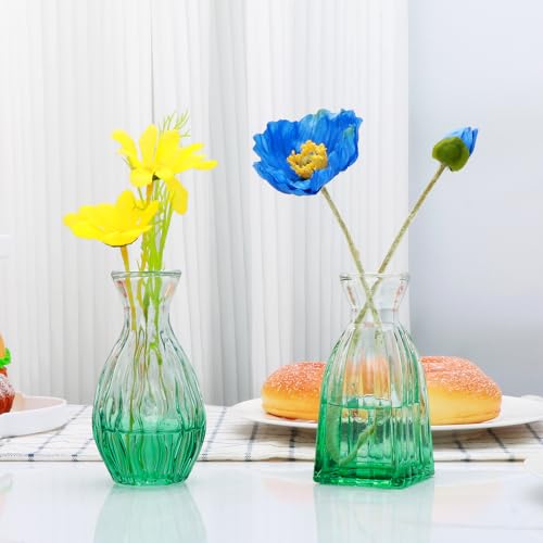 Glass Bud Vases Set of 4, Small Green Flower Vases for Wedding Centerpiece - color: Green