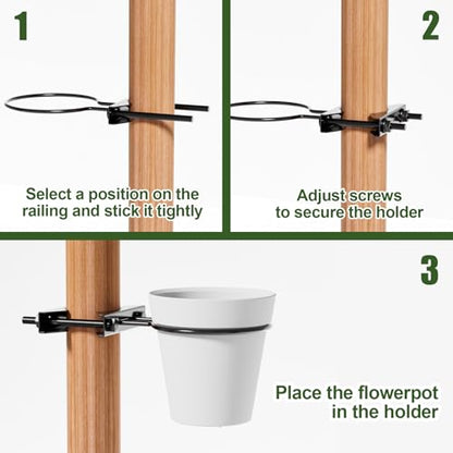 6" Clamp-On Flower Pot Ring, 4 Pack Heavy Duty Deck Flowerpot Holder Ring Metal Planter Hanger Hanging Plant Holder