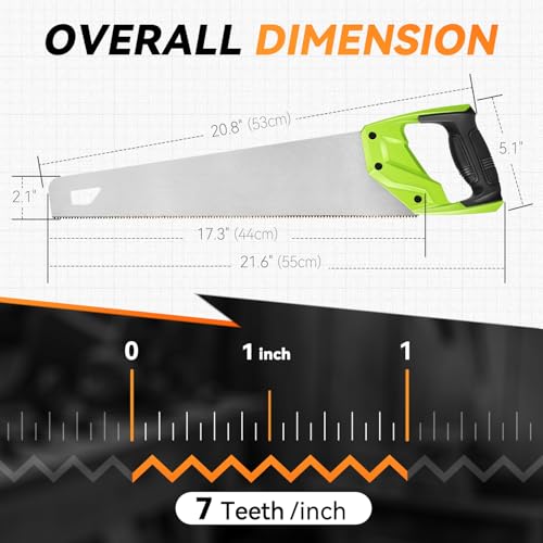 Auto Dynasty 17" Wood Handsaw Hand Cuts Hardpoint Hand Saw Fine-Cut with Non-Slip Comfort Grip for Sawing, Trimming, Gardening, Cutting Wood, Drywall, Plastic Pipes, Sharp Blade, Green - style: 17" Hand Saw